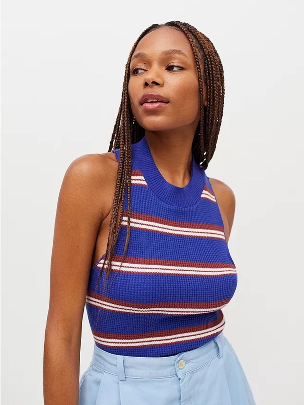 Urban Outfitters BDG Tank Top Paula Blue Waffle Knit Stripes small